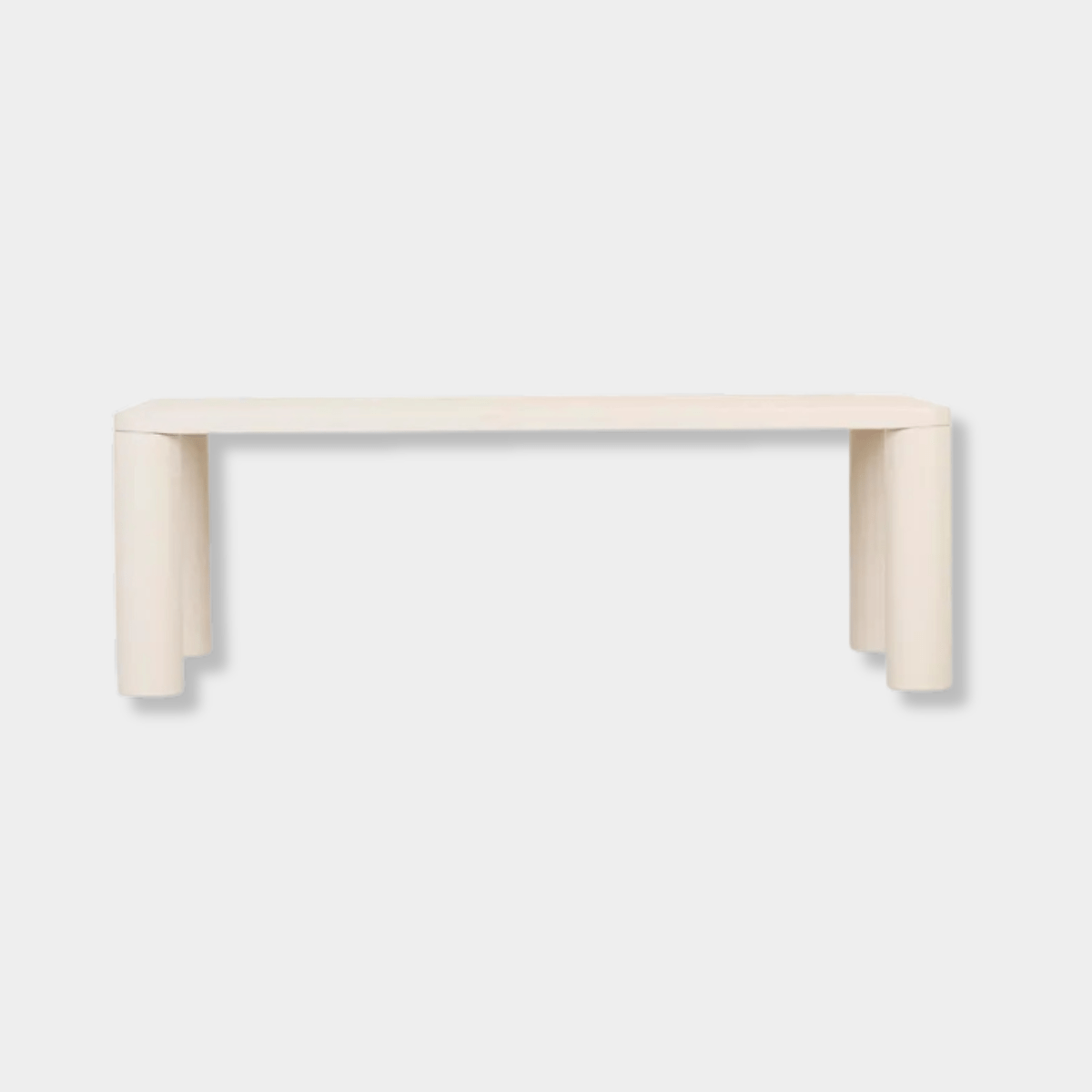 GlobeWest Frankie Dining Table in fossil ash veneer with thick tapered top and tubular legs.