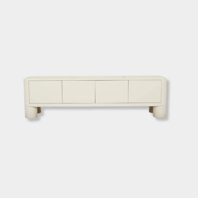 GlobeWest Frankie Entertainment Unit in fossil ash veneer with four doors and low-profile modern design