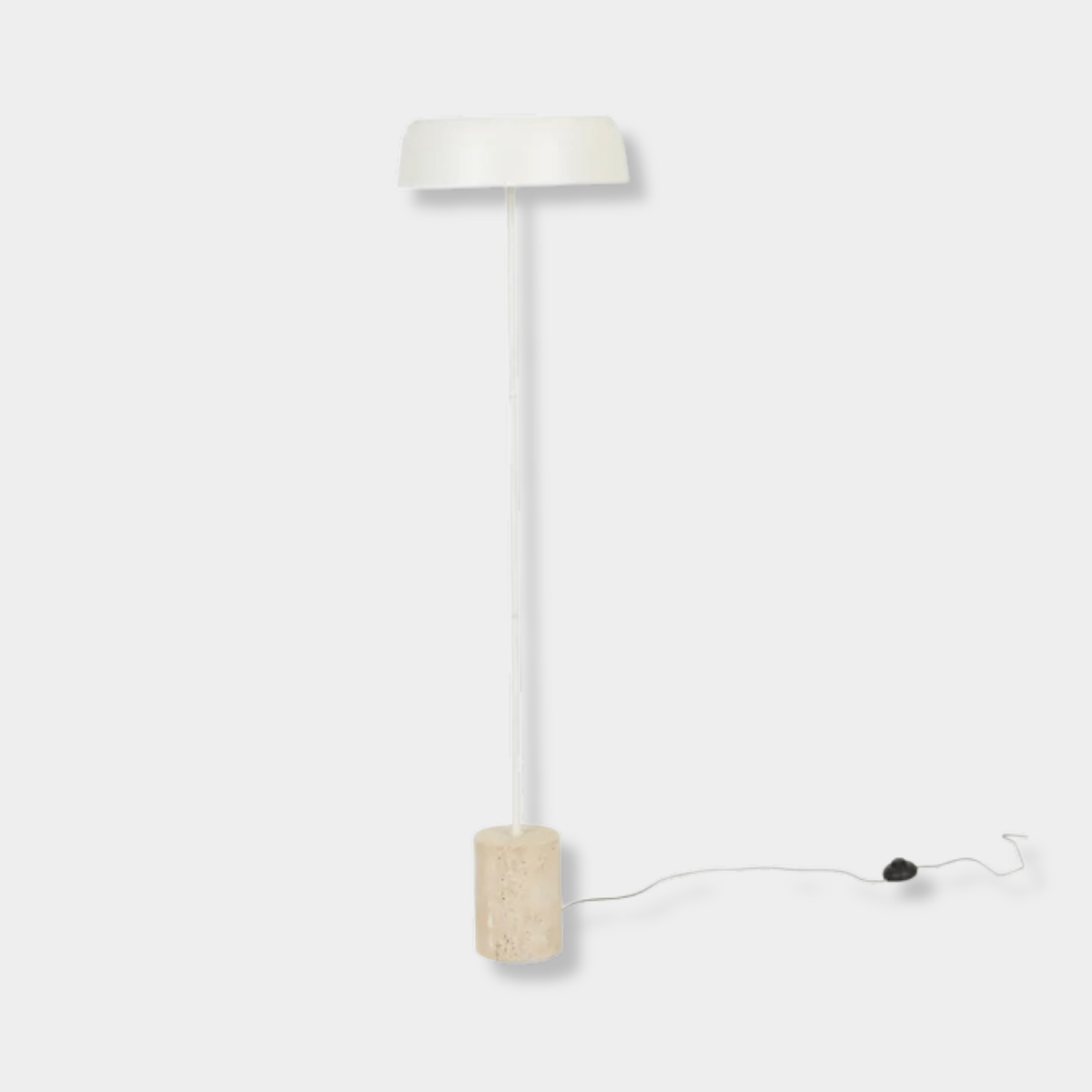 Easton Marquee Floor Lamp with natural travertine base and matte ivory shade, minimalist modern design