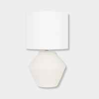 GlobeWest Lorne Roan Table Lamp with white sand ceramic base and ivory linen shade