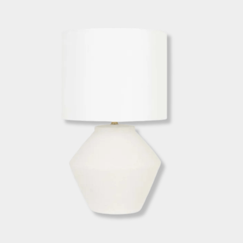 GlobeWest Lorne Roan Table Lamp with white sand ceramic base and ivory linen shade