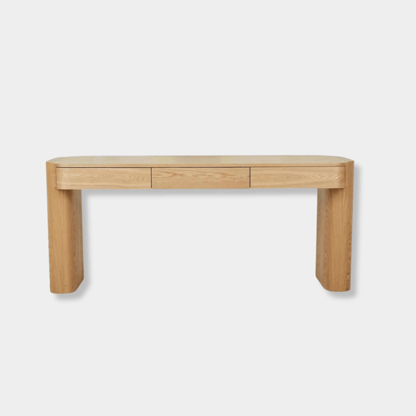 GlobeWest Floyd Desk in natural ash veneer with three drawers and minimalist design