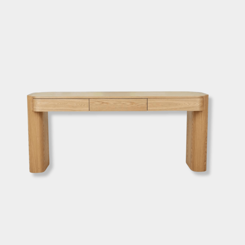 GlobeWest Floyd Desk in natural ash veneer with three drawers and minimalist design
