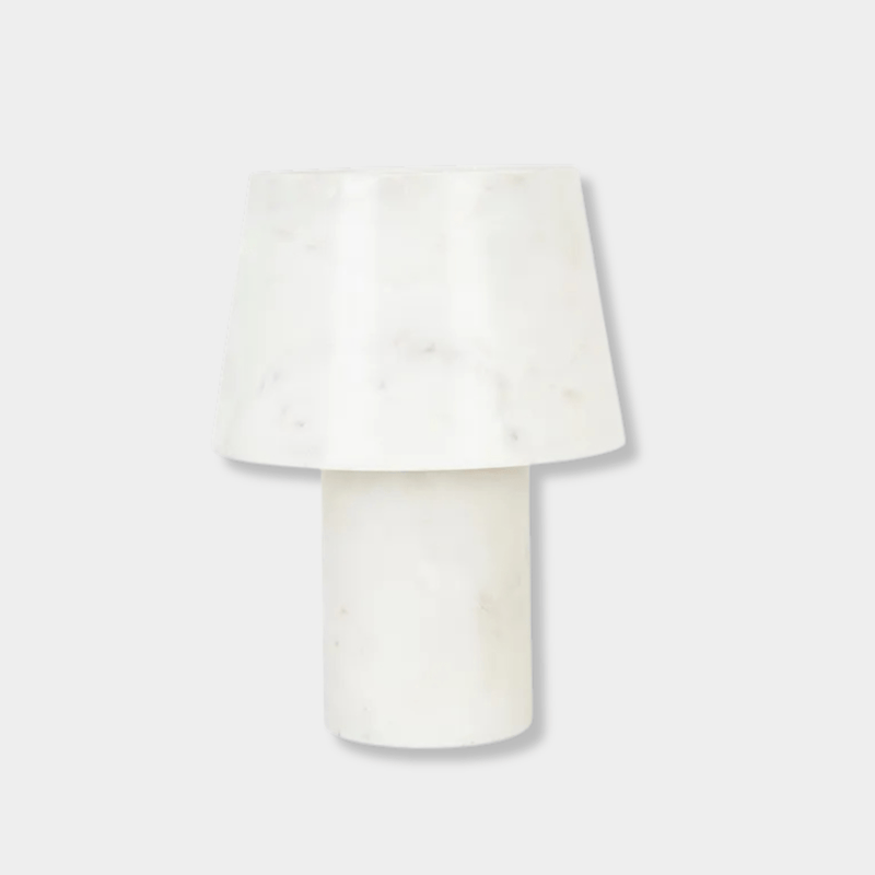 GlobeWest Easton Osha Table Lamp in white marble with compact design and natural stone pattern