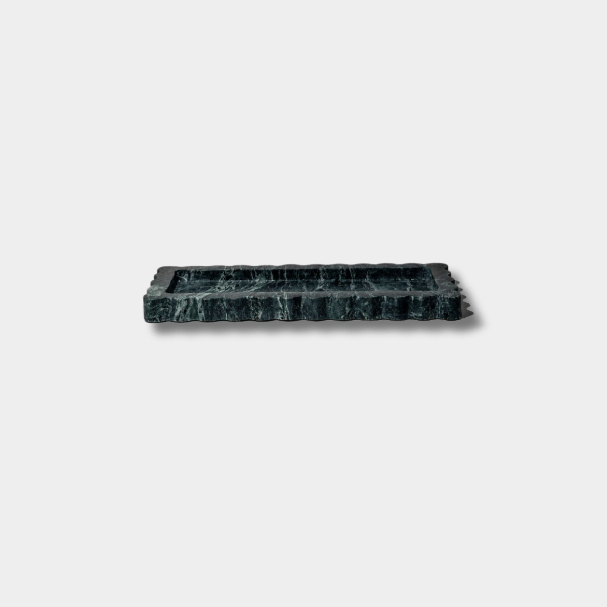 CoTheory Palazzo Scalloped Marble Bar Tray in Verdi Alpi green with narrow