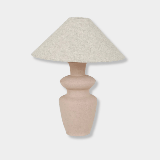 GlobeWest Lorne Bronte table lamp with mocha brown ceramic base and oatmeal cotton linen shade