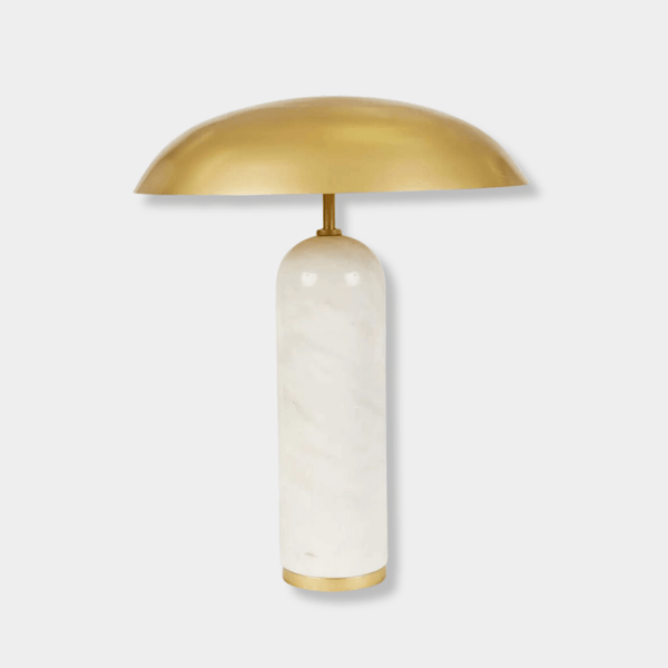GlobeWest Easton Tilt Table Lamp, White Marble & Matt Brass | Norsu Interiors