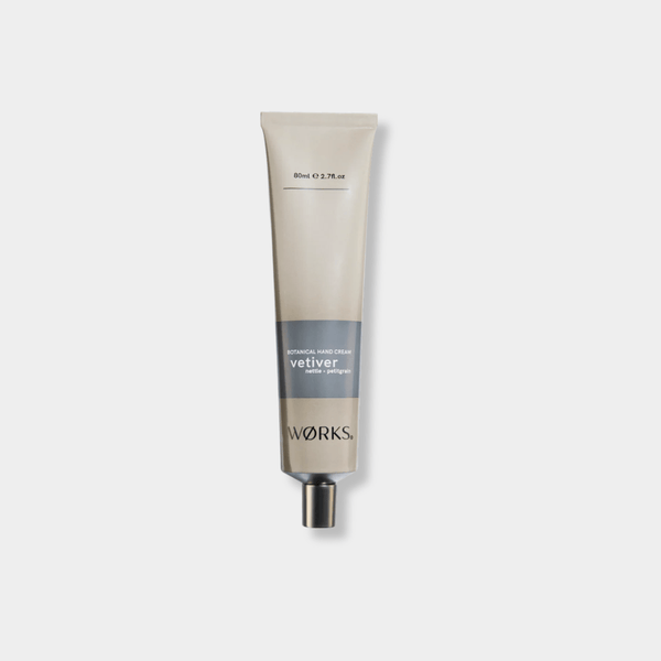 Works Hand Cream Vetiver 80ml in minimalist recyclable aluminium tube with plastic-free cap