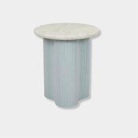 Artie Wave Ripple Side Table in powder blue with marble top and ripple pillar base