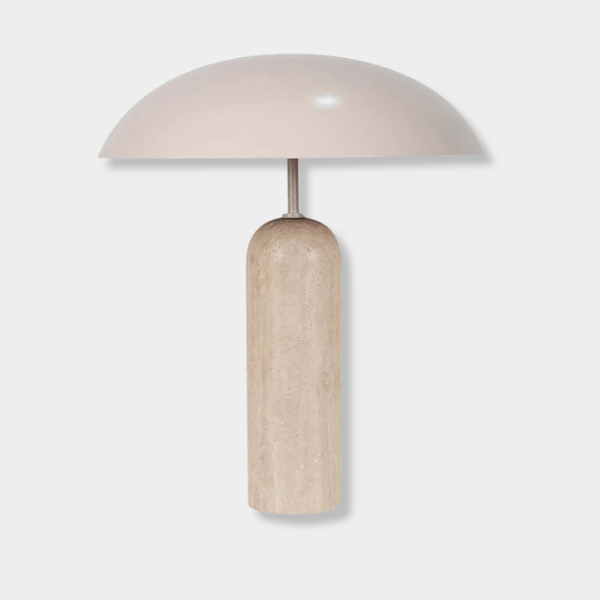 GlobeWest Easton Ellipse Table Lamp, Travertine & Shell | Norsu Interiors