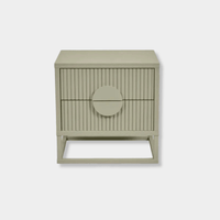 Putty Globe West Benjamin Ripple Bedside table with ripple texture and circular handle, two drawers, timber construction