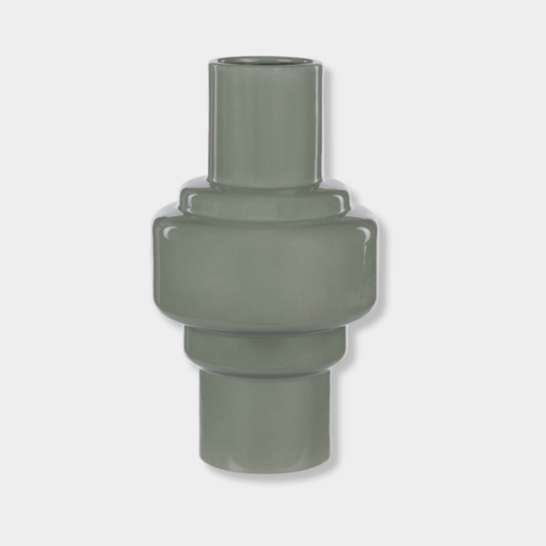 Amalfi Merrik Vase medium size in forest green high-gloss lacquer finish with modern geometric design
