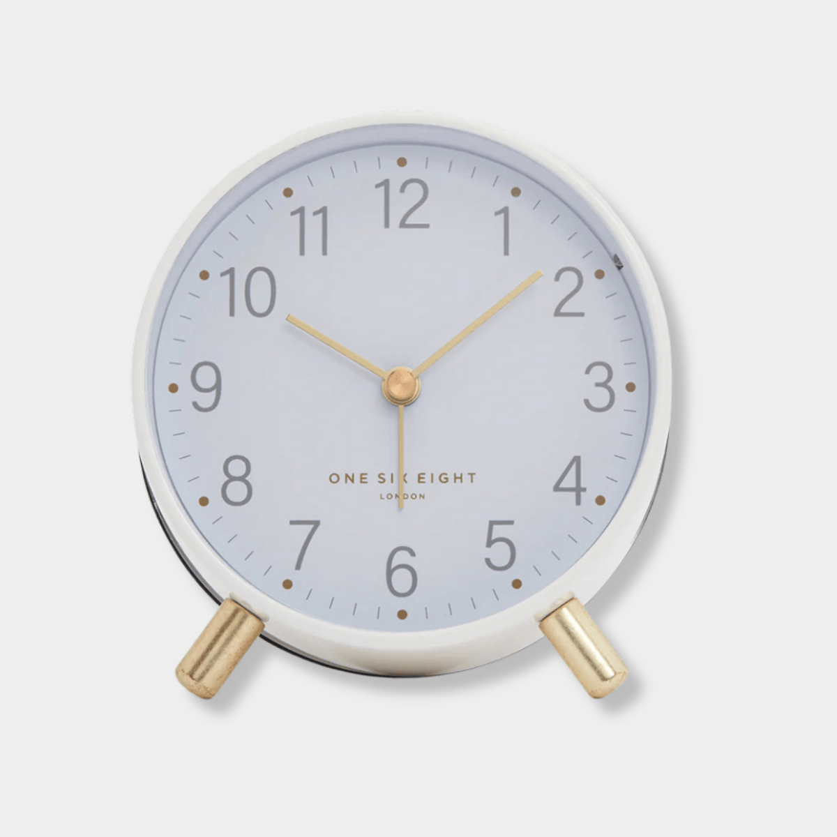 Maisie Silent Tick Alarm Clock white with gold accents and vintage design