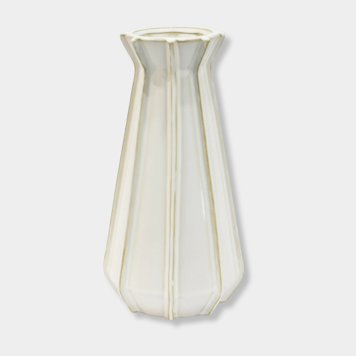White Hester Ceramic Vase with tapered ridged design and antique detailing