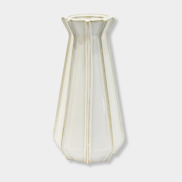 White Hester Ceramic Vase with tapered ridged design and antique detailing