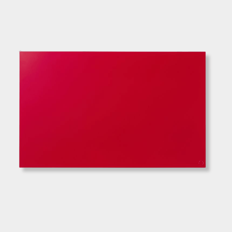 Red magnetic storyboard with powder coated finish designed to match Mustard Made lockers.