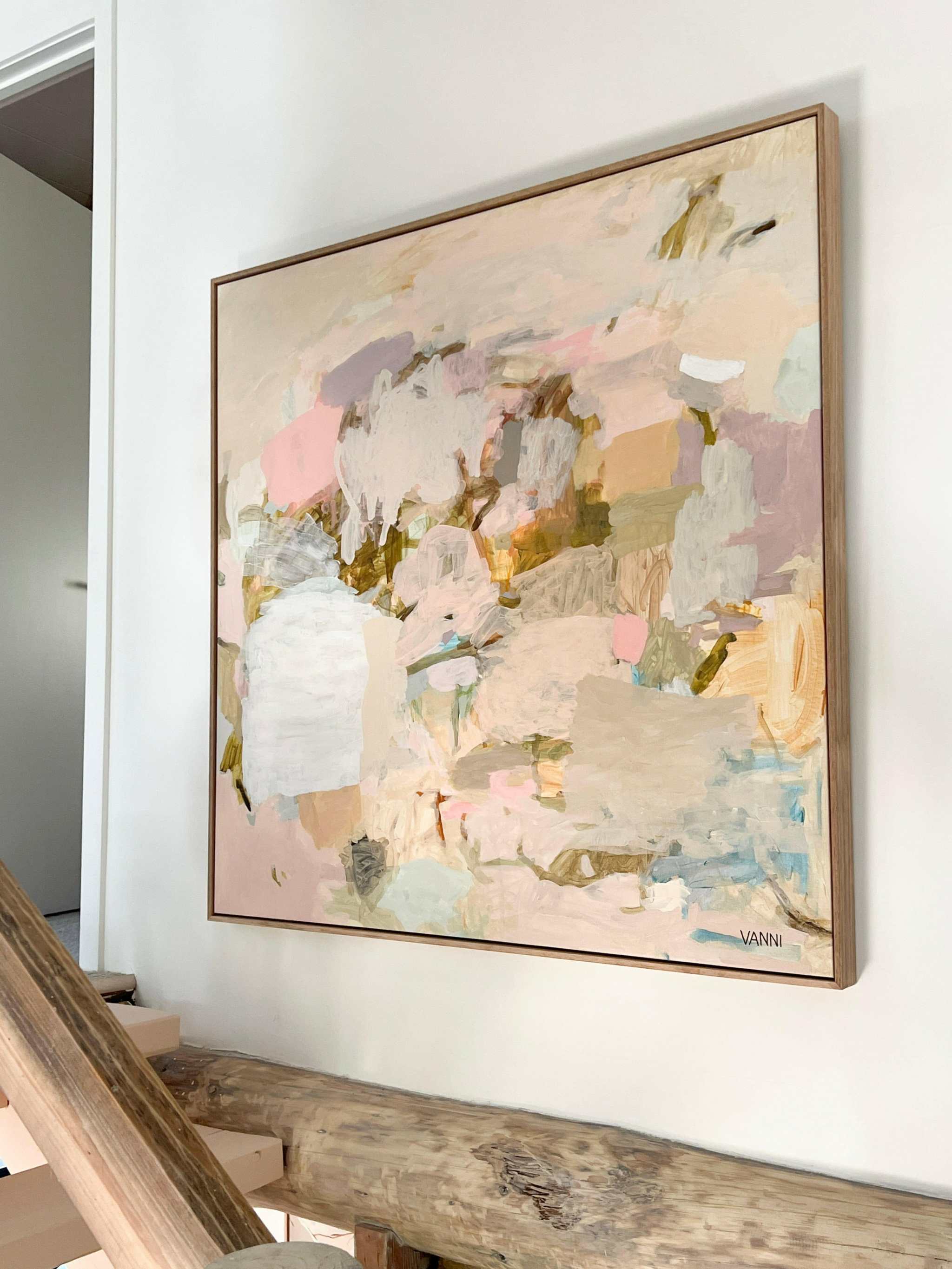 oak framed Vanni limited edition abstract fine art canvas print Dancing Sunshine 100x100cm