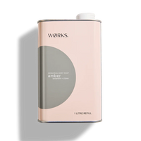 Works Body Soap Amber 1L aluminium refill canister with amber, lavandin, and clove scent, eco-friendly and recyclable packaging