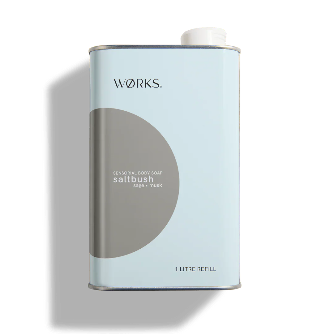 Works Saltbush Body Soap 1L refill in recyclable aluminium canister with pourer
