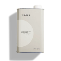 Works Hand Soap Vetiver 1L refill aluminium canister with pourer, eco-friendly and recyclable packaging
