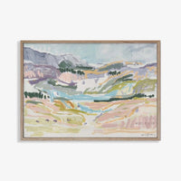 Marcia Priestley limited edition fine art canvas print "Westward" with soft pastel landscape in floating oak frame