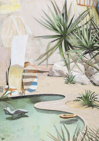 Limited edition fine art canvas print of a serene poolside scene with desert plants by Georgie Wilson.