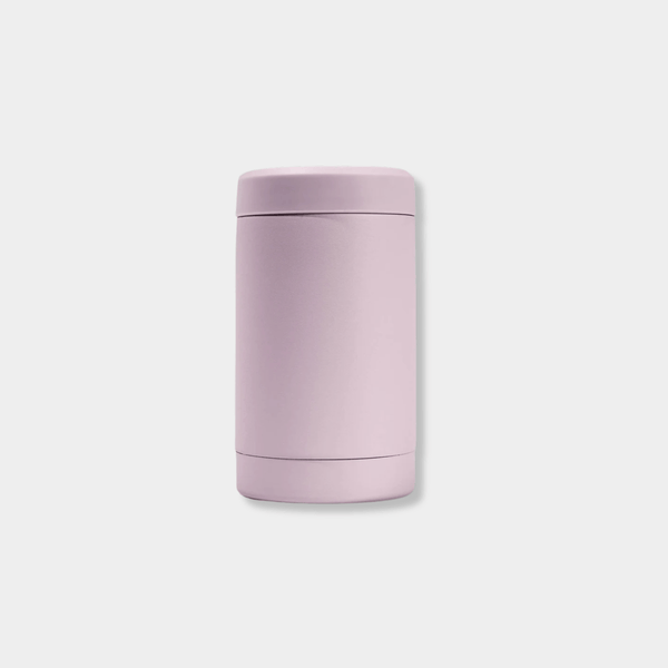 Mauve Beysis Can Cooler made from stainless steel with built-in bottle opener and silicone lid for 375ml cans and bottles