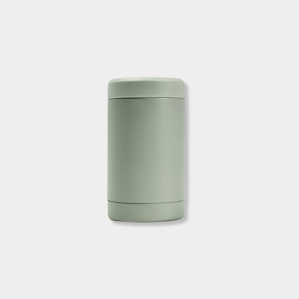 Beysis Can Cooler in sage green, stainless steel insulated drink holder with built-in bottle opener