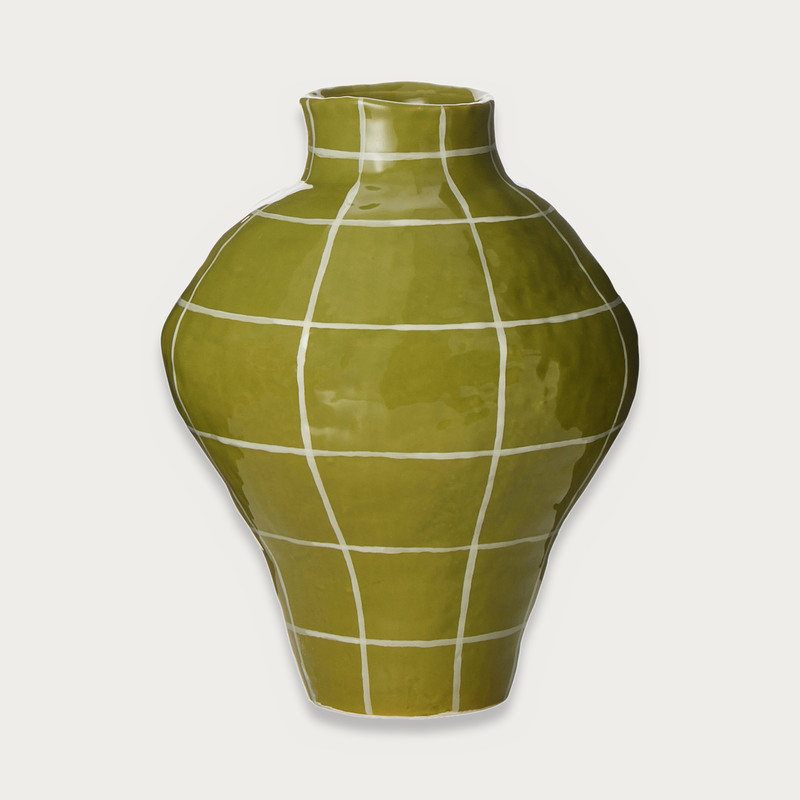 Amalfi Eden Check Vase in Green Check