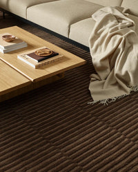 Baya Anni Floor Rug in chocolate color with textured cut and loop wool pile design