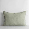 Baya Arcadia Cushion in sage green linen with 1cm flange edge, 40x60cm size, feather-filled for contemporary home decor