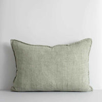 Baya Arcadia Cushion in sage green linen with 1cm flange edge, 40x60cm size, feather-filled for contemporary home decor