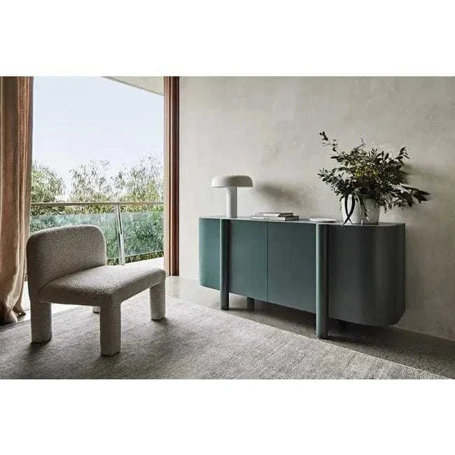 GlobeWest Artie Buffet in twilight color with curved design in modern living room setting