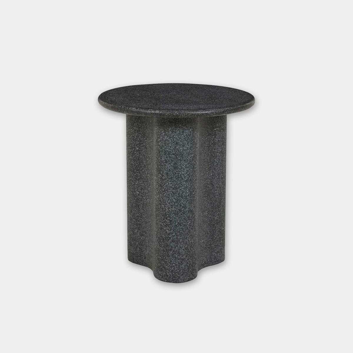 Black speckle Globe West Artie Outdoor Wave Side Table in fibrestone with wave-shaped base