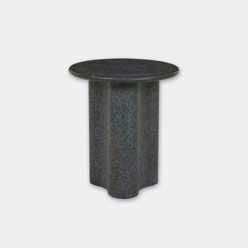 Black speckle Globe West Artie Outdoor Wave Side Table in fibrestone with wave-shaped base