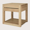 Ethnicraft Azur Bedside Table in natural oak with one drawer and open lower shelf, crafted from solid European oak.