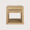 Ethnicraft Azur Bedside Table in natural oak with one drawer and open lower shelf, made from solid European oak.