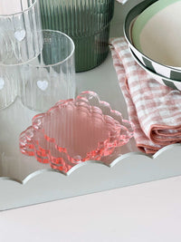 norsu STUDIO Rectangular Scalloped Tray in sage with hand-lacquered finish, perfect for stylish serving and home decor.
