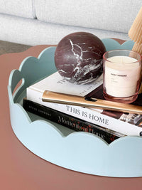 norsu Studio Round Scalloped Tray 45 cm lacquered duck egg blue serving and styling tray