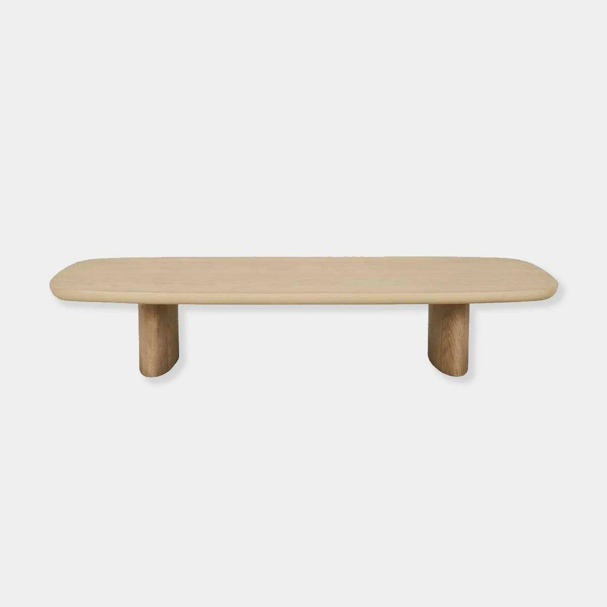 GlobeWest Seb Balance Coffee Table in natural oak with boat-shaped top and rounded edges