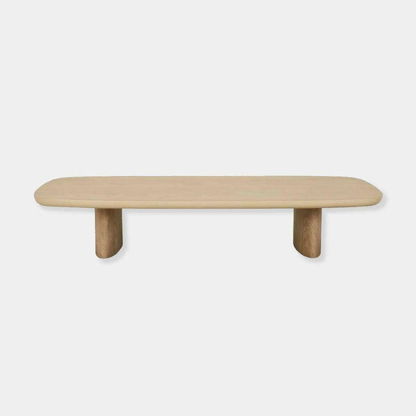 GlobeWest Seb Balance Coffee Table in natural oak with boat-shaped top and rounded edges
