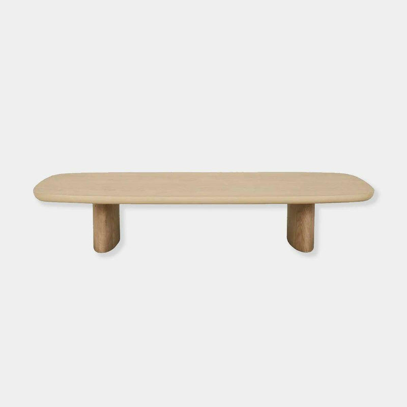 GlobeWest Seb Balance Coffee Table in natural oak with boat-shaped top and rounded edges