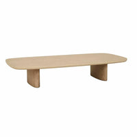 GlobeWest Seb Balance natural oak boat-shaped coffee table with rounded edges and adjustable legs
