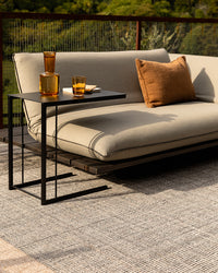 Baya Bedrock Outdoor Rug - Zinc styled outdoors