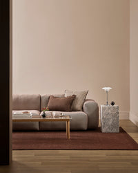 Baya Linden Floor Rug - Brick styled in a room