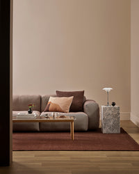 Baya Linden Floor Rug - Brick styled in a room