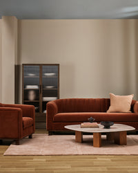 Baya Strata Floor Rug - Clay styled in a room