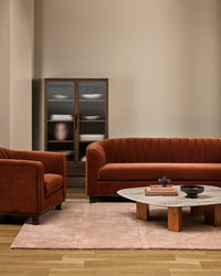 Baya Strata Floor Rug - Clay styled in a room