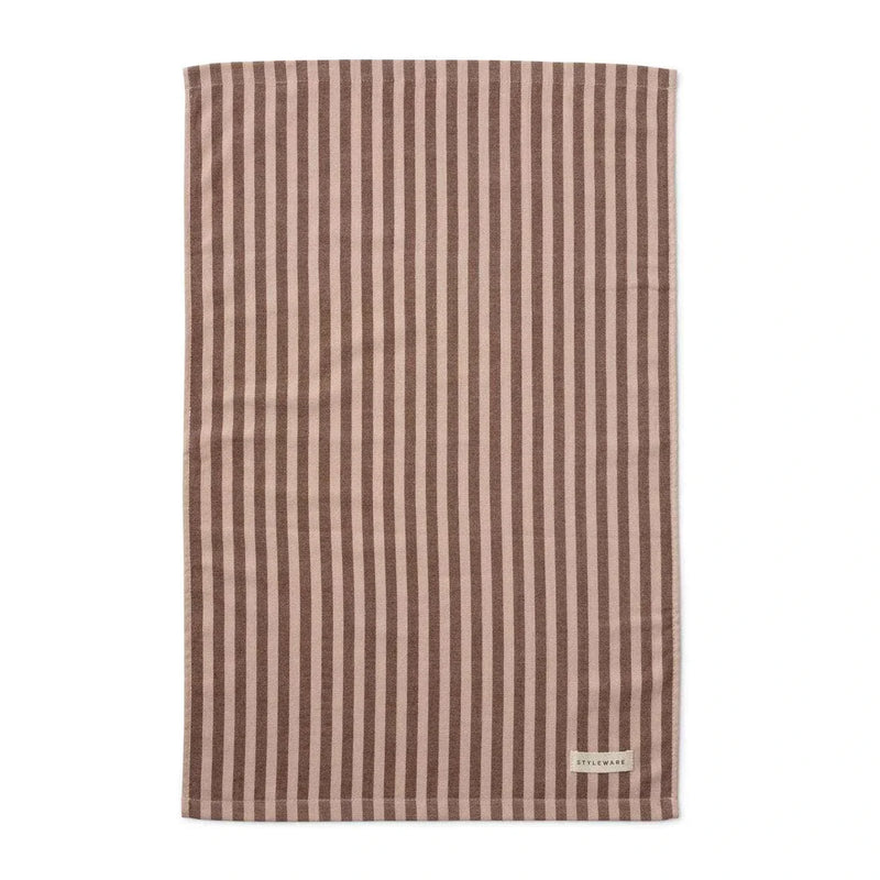 Between The Lines Tea Towel in choc malt with vertical stripes, 100% cotton, 75x50cm, absorbent and stylish kitchen essential