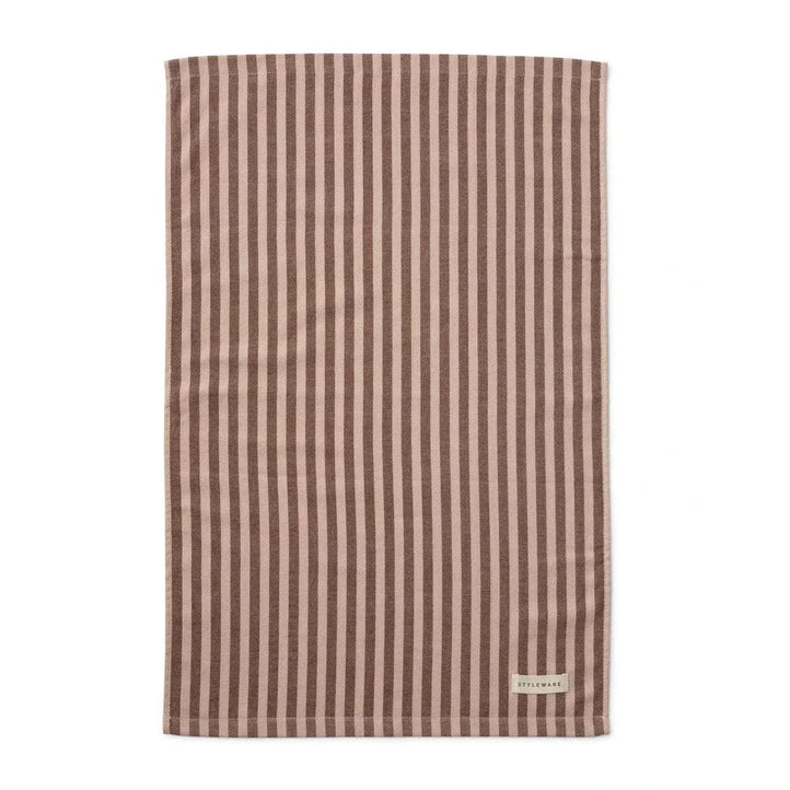 Between The Lines Tea Towel in choc malt with vertical stripes, 100% cotton, 75x50cm, absorbent and stylish kitchen essential